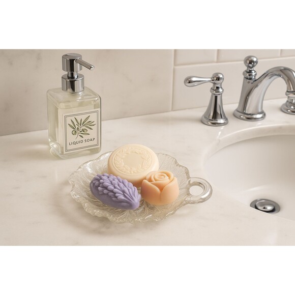 Indiana Glass Pebble Leaf Dishes Set of 4 | Clear Pressed Glass Leaf Plates 1960 - Picture 3 of 11